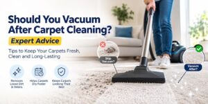 Person vacuuming a freshly cleaned carpet after it has dried
